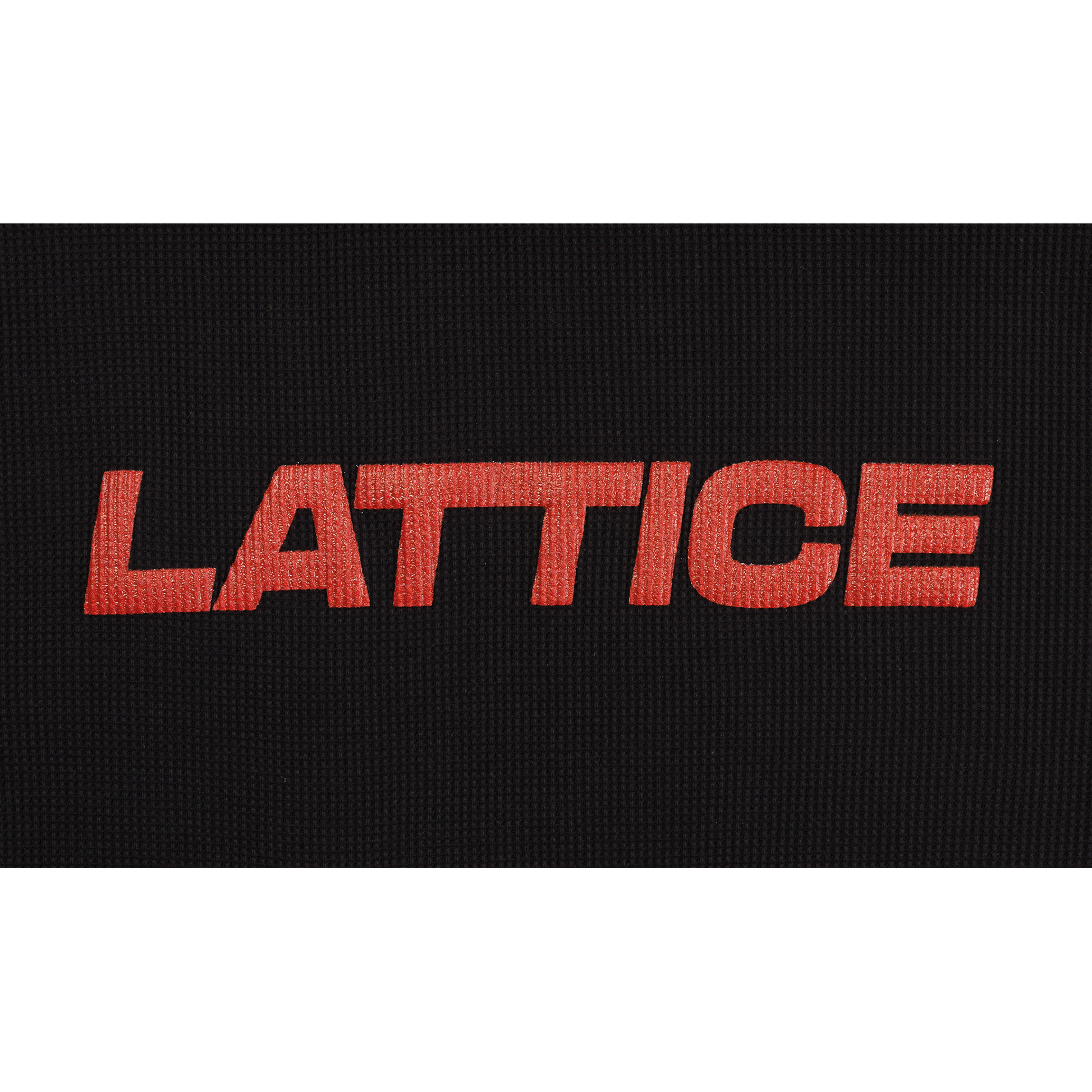 Red Lattice Logo Screen Print waffle t-shirt, close up