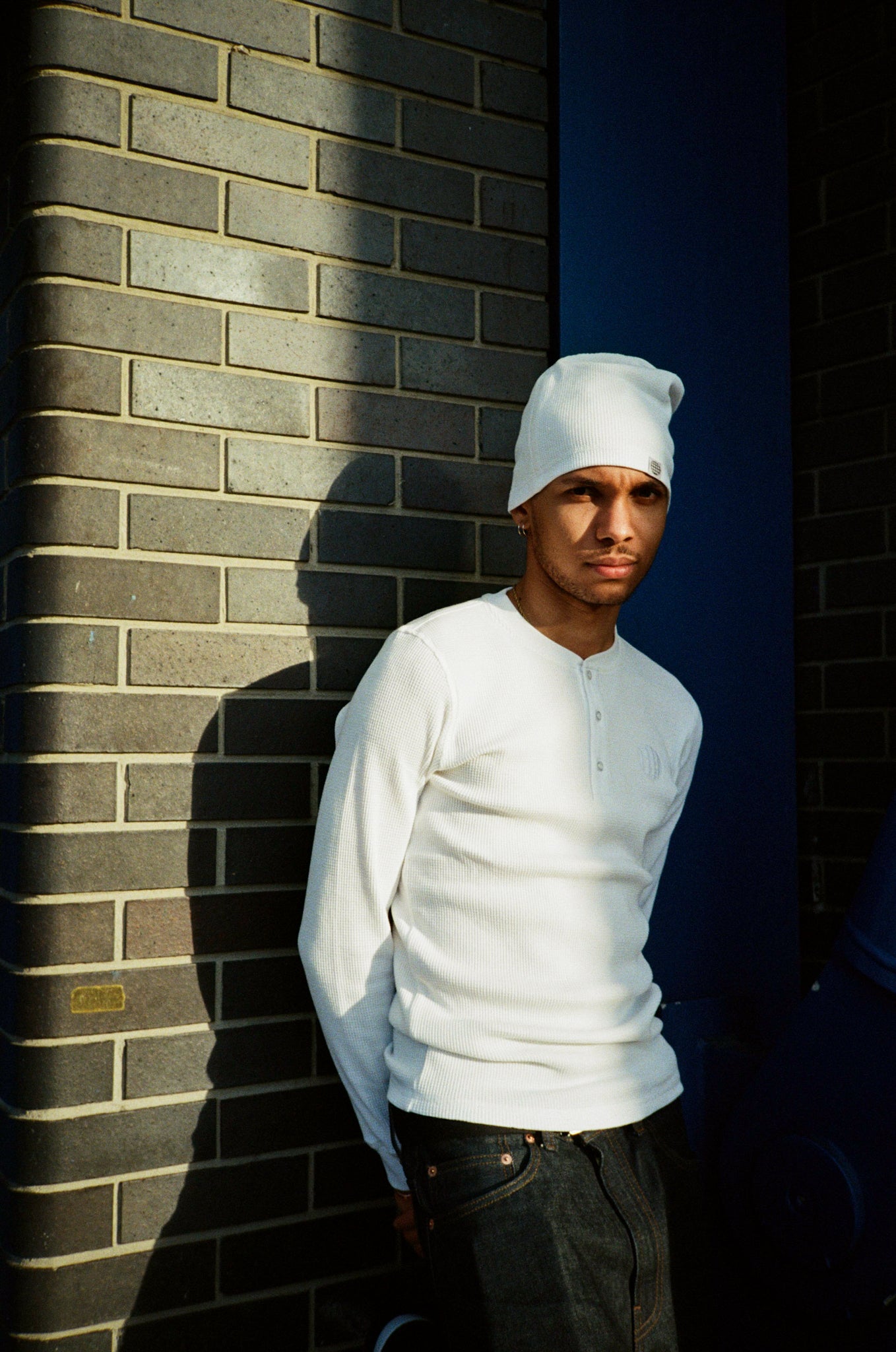 LONG SLEEVE WAFFLE HENLEY - WHITE