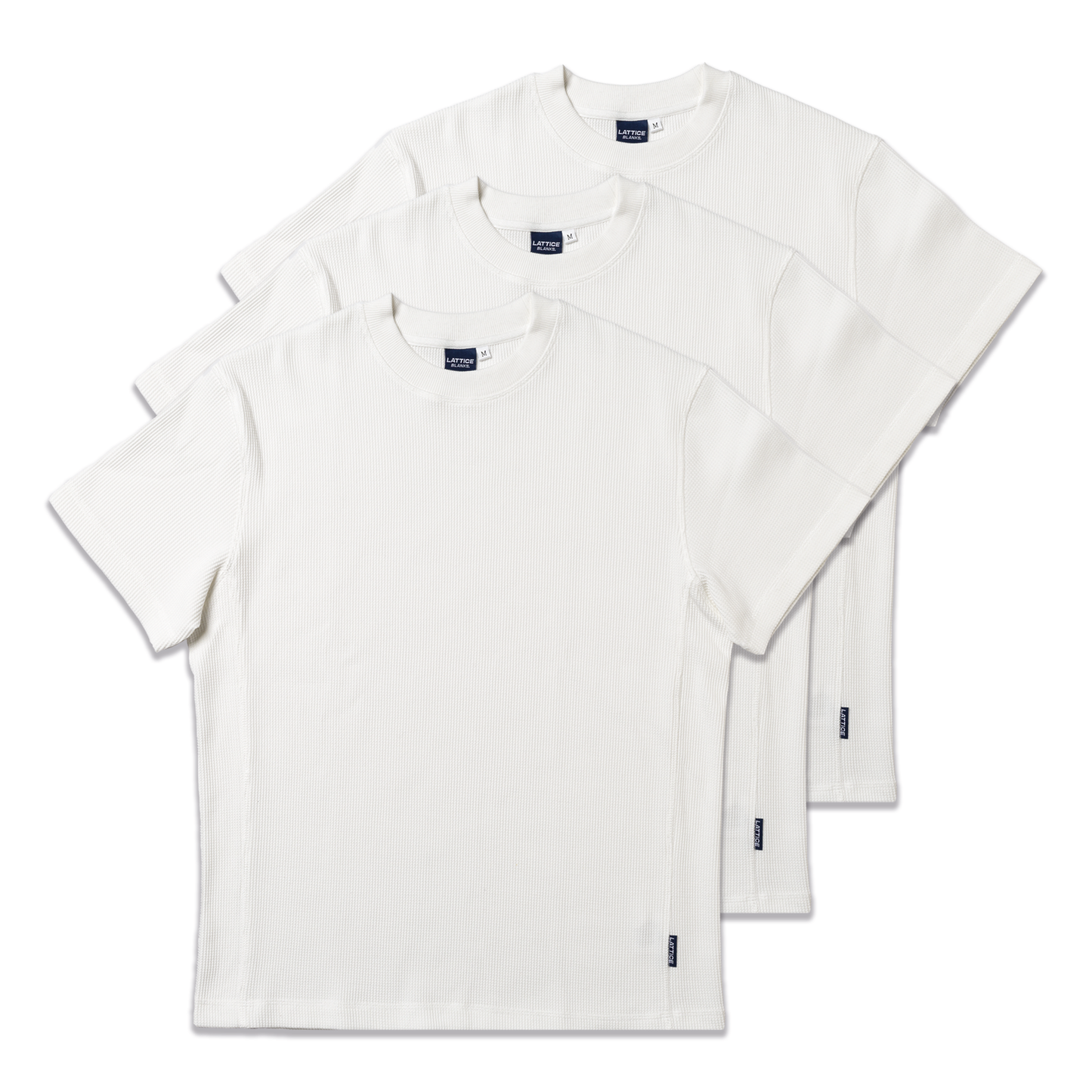 White Short-sleeve Waffle T-Shirt multi pack, front view